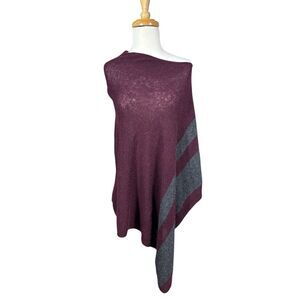 Celeste Cashmere Lambs Wool Burgundy Wine Red Poncho Shawl Cape Asymmetrical